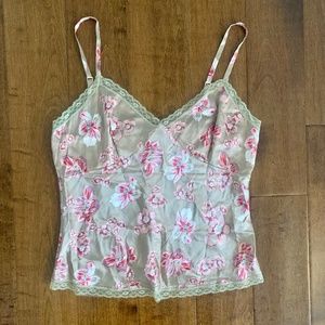Vintage Y2K express silk satin floral cami camisole size L Large